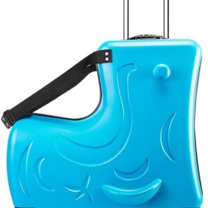 Hardside Ride on Kids Luggage with 4 Spinner Wheels for Girls and Boys,Rolling Childrens Travel Suitcase with Seat and Safety Belt for Toddler Ages 2-6,Carry on for Most Airplanes 21 Inch,Blue