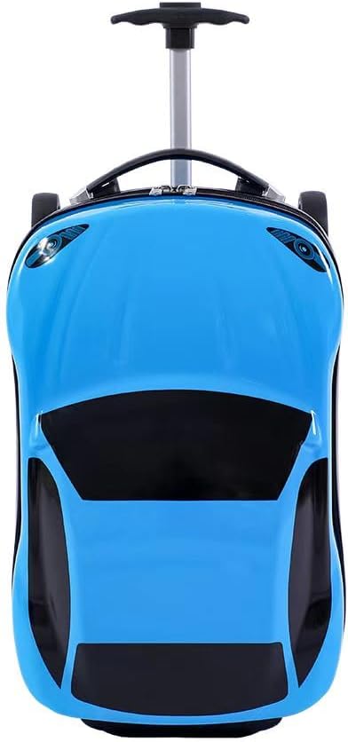 18" Car Suitcase for Boys, Pull-Along Suitcase for Kids,Cartoon Car Design Children's Travel Luggage with Retractable Handle for Boys and Girls (Blue)