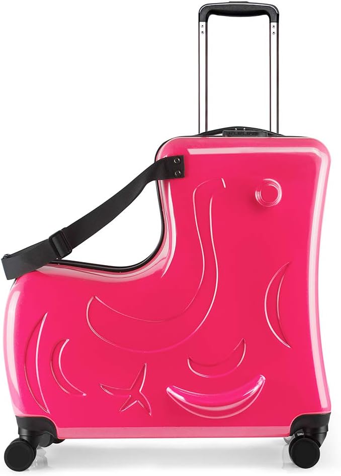 Duffel Bag for Kids Ride-On Suitcase Carry-On Luggage with Wheels (Fuchsia, 20 Inch(suggest 1-6 years old)