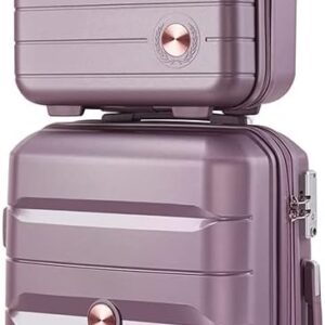 20" Carry On Luggage and 14" Mini Cosmetic Cases Travel Set Lightweight Polypropylene Suitcase with Zipper Hardside Luggage with Spinner Wheels (2 Piece Set, Elegant Purple)
