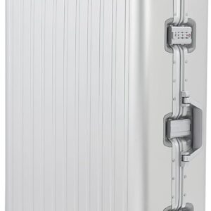 28-inch Aluminum Checked Suitcase: Silver - Full Metal Shell - Crush-Resistant & Burst-Proof, & Spinner Wheels for Business Travel - Men Women