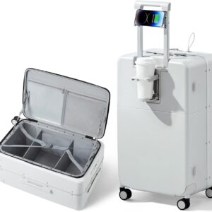 Luggage 28 Inch Large Suitcases with Wheels,Top Opening Checked Luggage Hard Case Travel Luggage with  and Cup Holder,Smoke White