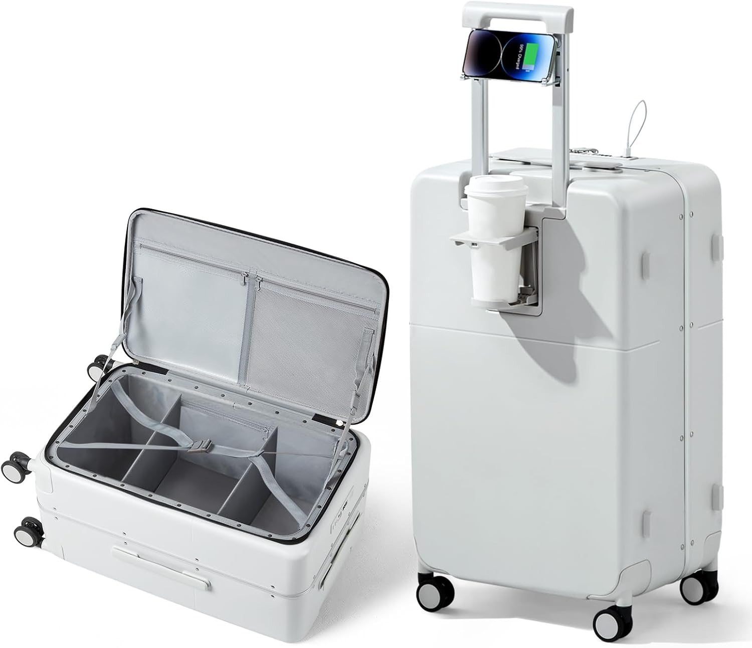 Luggage 28 Inch Large Suitcases with Wheels,Top Opening Checked Luggage Hard Case Travel Luggage with and Cup Holder,Smoke White