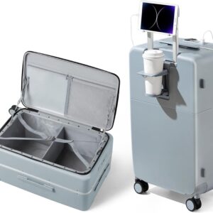 20 Inch Carry On Luggage Airline Approved with Lock and Cup Holder,Top Opening Hard Shell Suitcases Travel Luggage with Wheels,Gray