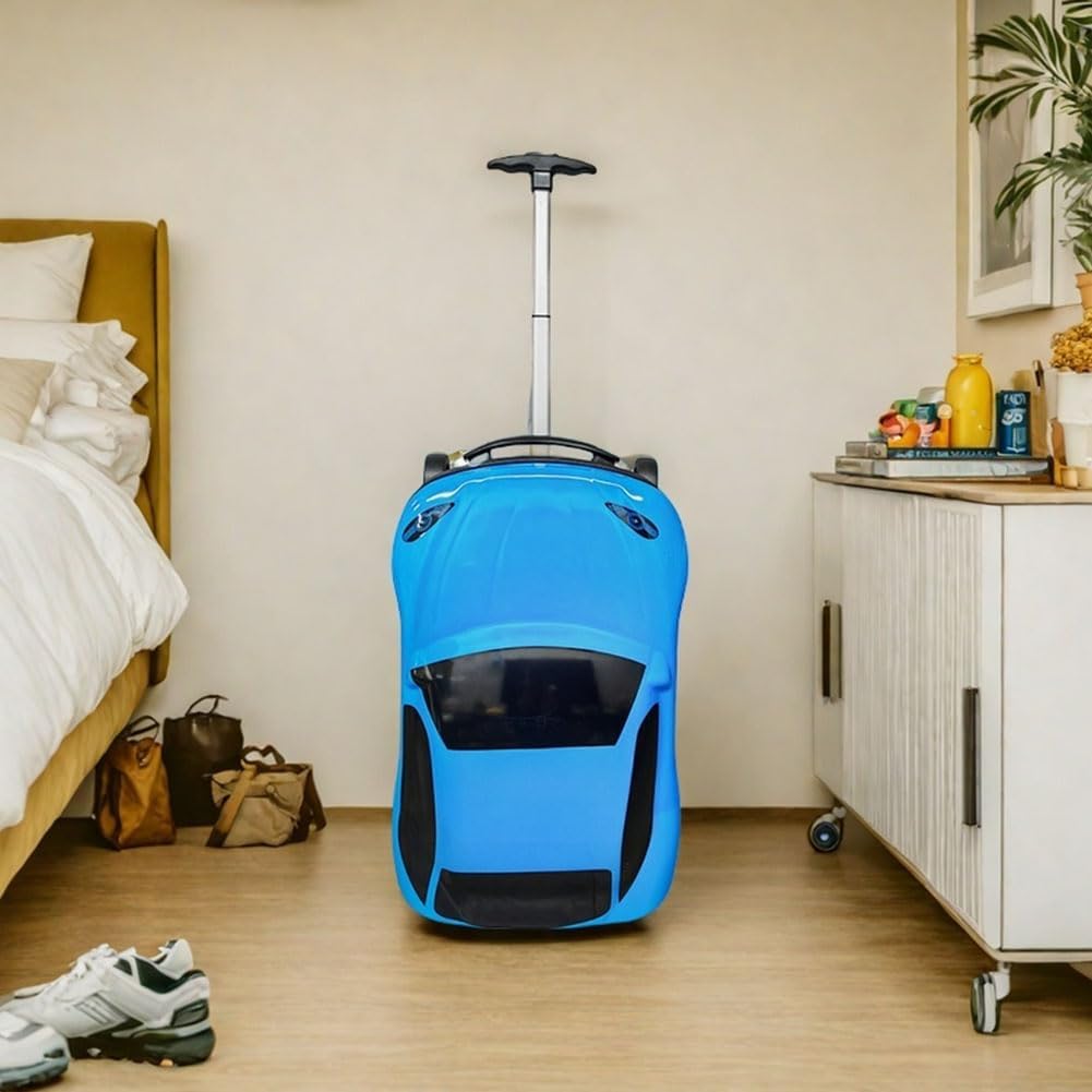18" Car Suitcase for Boys, Pull-Along Suitcase for Kids,Cartoon Car Design Children's Travel Luggage with Retractable Handle for Boys and Girls (Blue) - Image 2