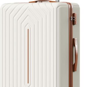 28 inch Luggage Hardside Lightweight Suitcase with Spinner Wheels for Travel Business, WHite&Brown