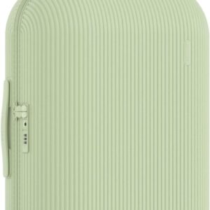 Checked Luggage 24 inch,Medium Suitcase with 8 Spinner Wheels,PC Lightweight Hardside Luggage with Cover Protector,Stripe Pattern Design,,Green,Checked-Medium 24-Inch,55L