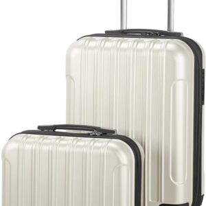 Expandable Carry on Luggage Airline Approved, 2 Piece Hardshell Luggage Set with & Spinner Wheels, 20" Hardside Suitcase with 14" Cosmetic Case for Women Men Traveling, White