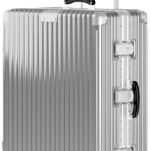 29 Inch Check-In Luggage - Polycarbonate Hard Shell Suitcase with Aluminum Corners, Smooth-Rolling Wheels, Leather Handle, Aluminum Frame Luggage, Zipperless (Silver, 29 Inch Check-In)