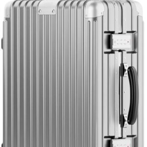 24 Inch Check In Luggage - Polycarbonate Hard Shell Suitcase with Aluminum Corners, Smooth-Rolling Wheels, Leather Handle, Aluminum Frame Luggage, Zipperless (Silver, 24 Inch Check-In)