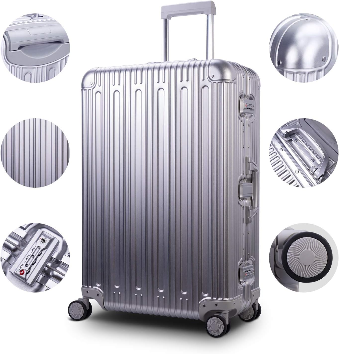 G All Aluminum Luggage Zipperless Hard Shell Suitcase with Spinner Wheels Lightweight Metal Alloy Suitcases (Silver, 28 inch) - Image 2
