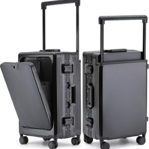 20" Aluminium Frame Hardside PC Carry on Luggage - Wide Handle Double Spinner Wheels Suitcase with