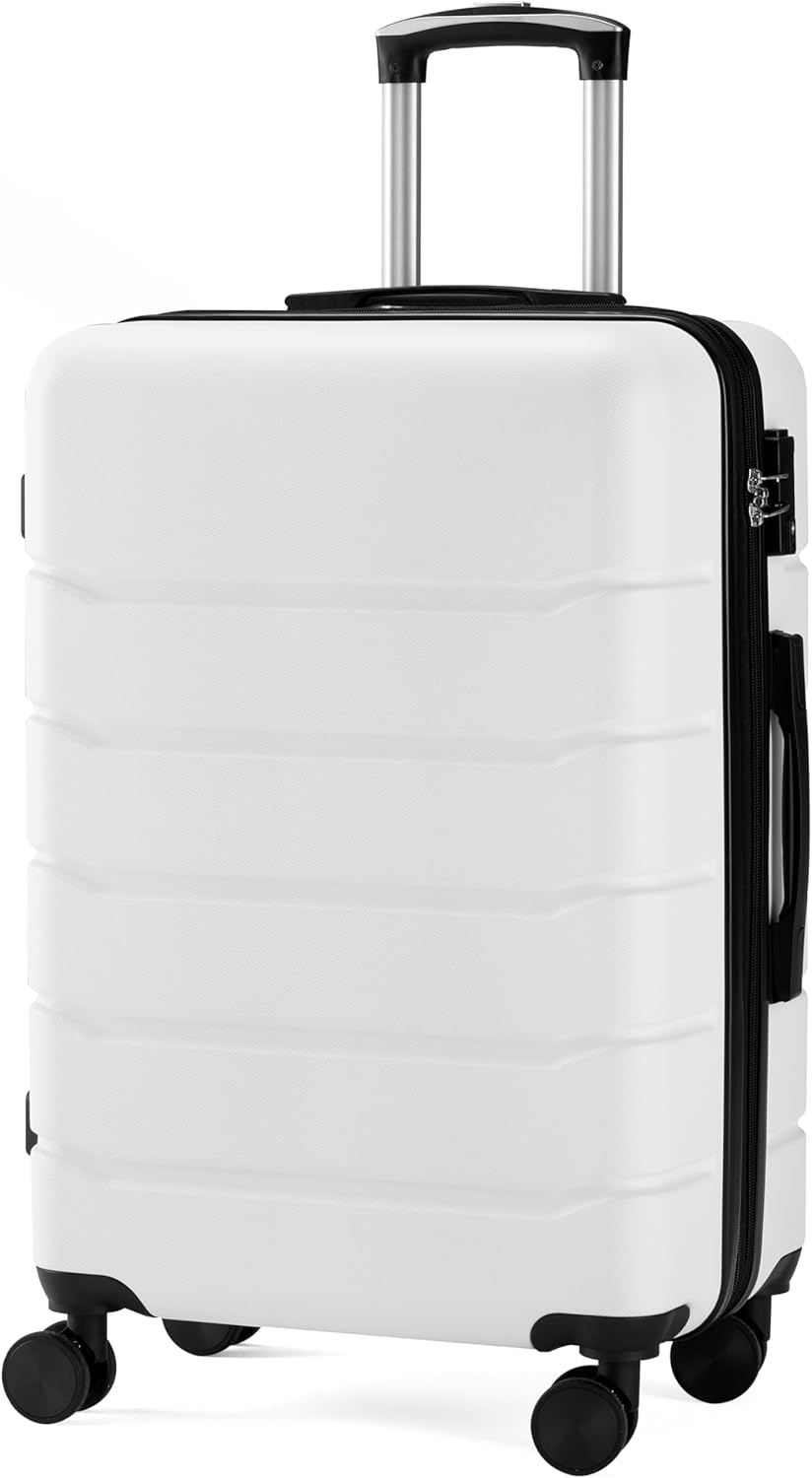 28 Inch Hardside Carry On Luggage, Suitcase with Double Spinner Wheels & , Hard Shell, Expandable Rolling Lightweight, White