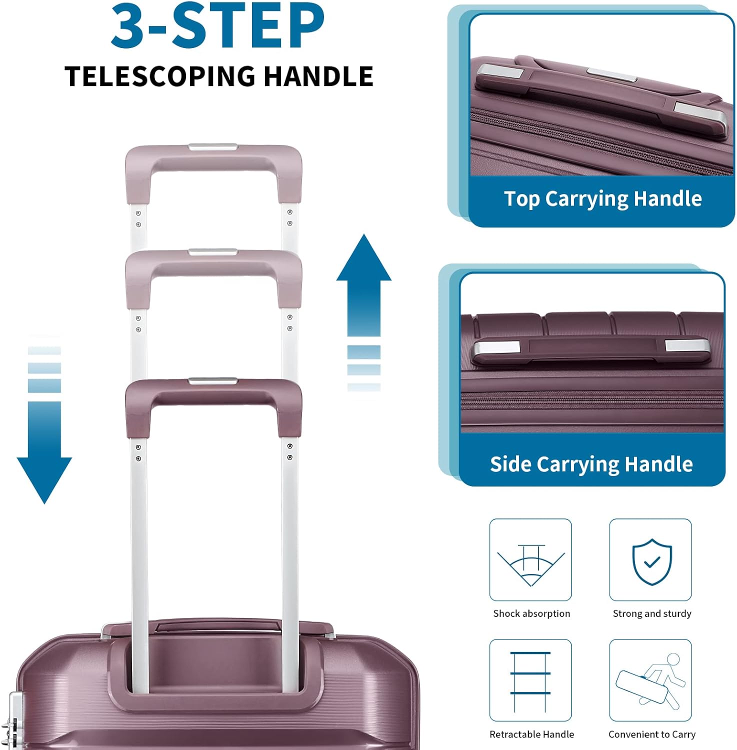 20" Carry On Luggage and 14" Mini Cosmetic Cases Travel Set Lightweight Polypropylene Suitcase with Zipper Hardside Luggage with Spinner Wheels (2 Piece Set, Elegant Purple) - Image 2