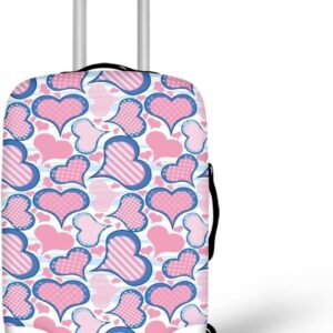Pink Love Heart Thick Elastic Geometric Luggage Protective Cover Fashion Trolley Case for Suitcase Cover Baggage Travel Bag Cases Fits for Student Boy Girl Teens Adult, S