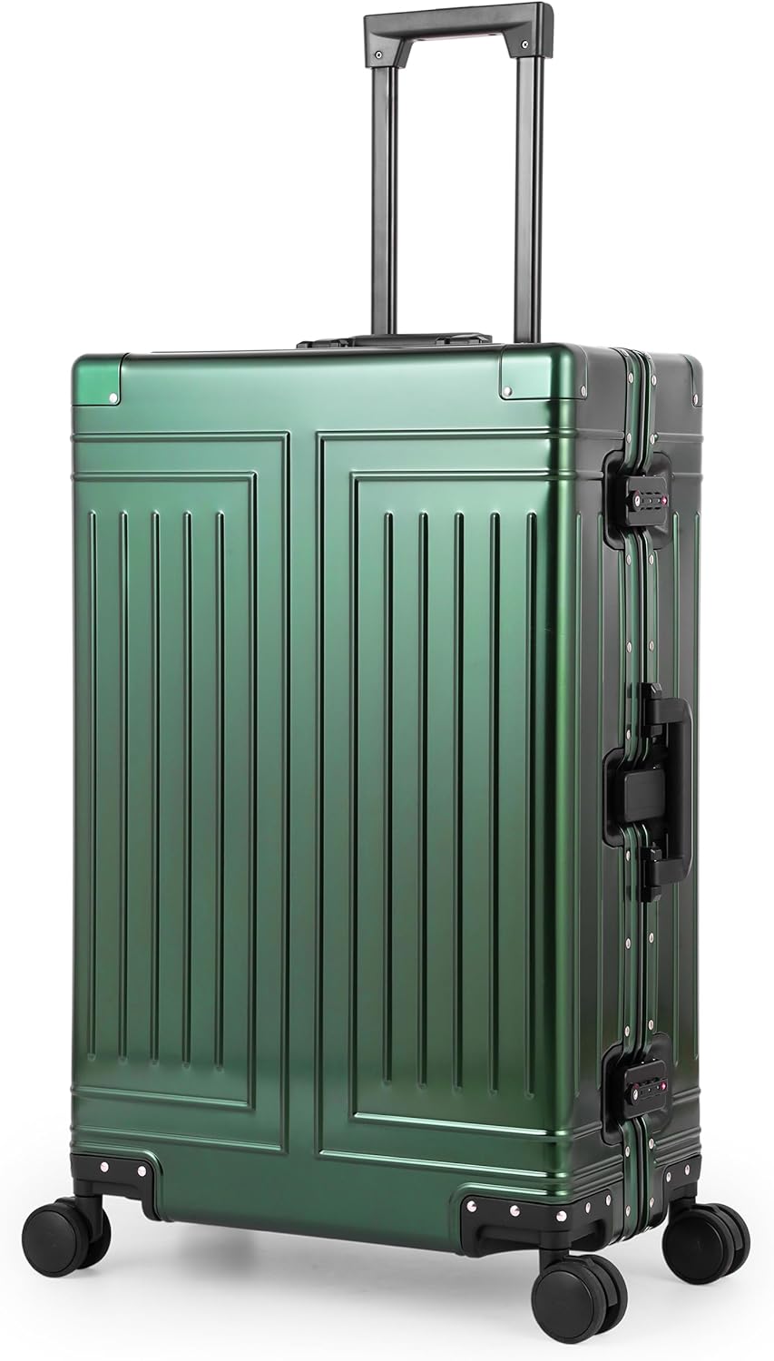 All Aluminum Carry On Luggage,Cut from Whole Aluminum Sheet,22x14x9 Airline Approved ,(3rd Generation,Premium Metal zipperless suitcase ) (green, 28inch)