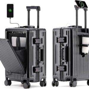 24 Inch Checked In Luggage with Cup Phone Holder and Laptop Compartment, PC Hard Shell Suitcase with Spinner Wheels and USB Port, Large Luggage for Business Travel
