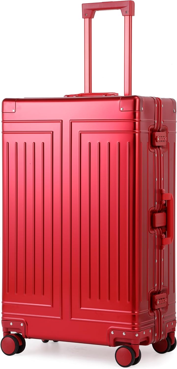 All Aluminum Carry On Luggage,Cut from Whole Aluminum Sheet,22x14x9 Airline Approved ,(3rd Generation,Premium Metal zipperless suitcase ) (red, 28inch)