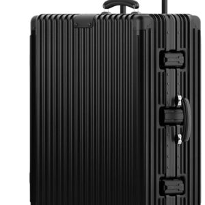 29 Inch Check-In Luggage - Polycarbonate Hard Shell Suitcase with Aluminum Corners, Smooth-Rolling Wheels, Leather Handle, Aluminum Frame Luggage, Zipperless (Black, 29 Inch Check-In)
