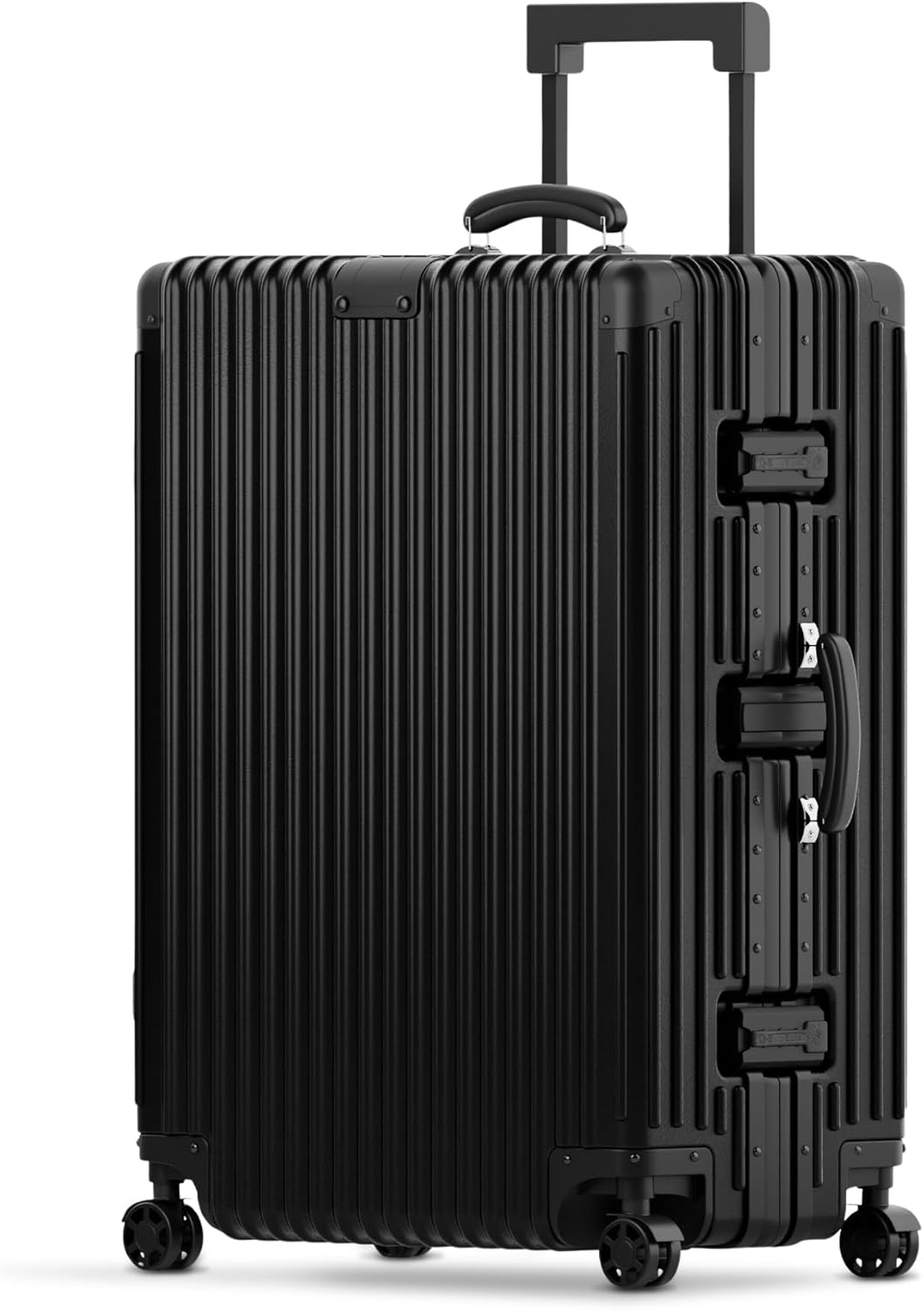 29 Inch Check-In Luggage - Polycarbonate Hard Shell Suitcase with Aluminum Corners, Smooth-Rolling Wheels, Leather Handle, Aluminum Frame Luggage, Zipperless (Black, 29 Inch Check-In)