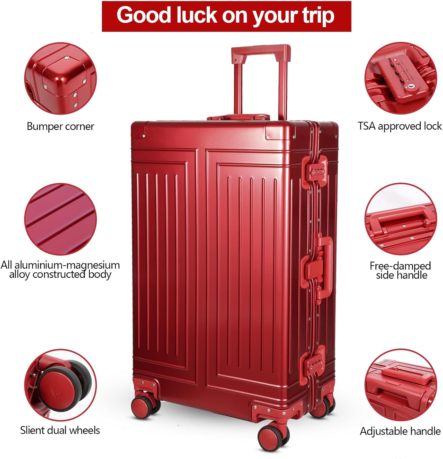 All Aluminum Carry On Luggage,Cut from Whole Aluminum Sheet,22x14x9 Airline Approved ,(3rd Generation,Premium Metal zipperless suitcase ) (red, 28inch) - Image 2