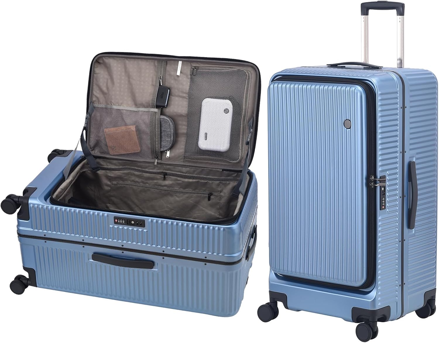 29 Inch Aluminum Checked Luggage with Side Opening Zipper, 40 * 37 * 77cm, 113L, Lightweight Hardshell ABS+PC Suitcase with , 360° Universal Wheels, Dark Blue - Image 2