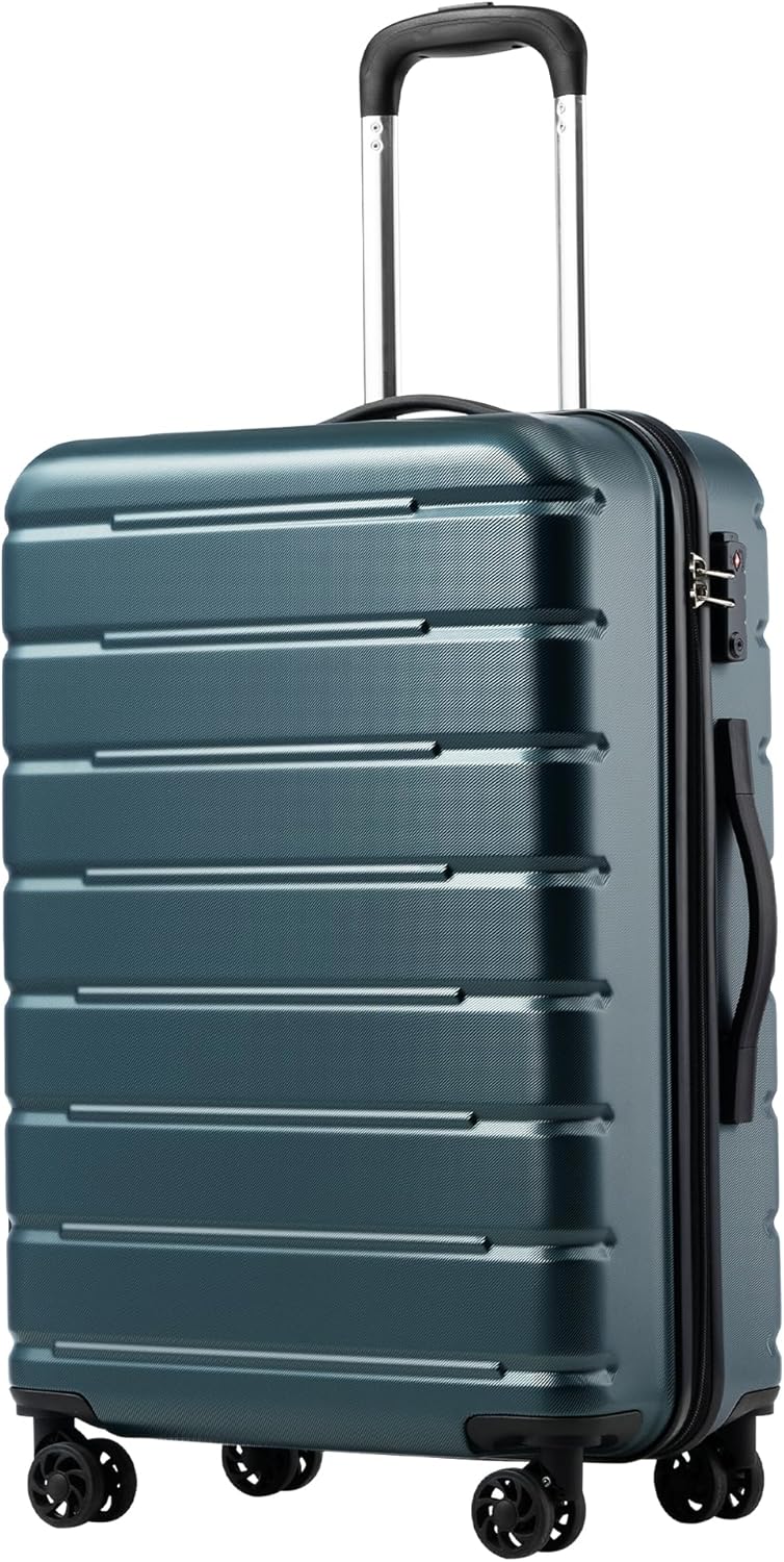 Luggage Suitcase Carry-on Spinner USB Port Expandable (only 28’’) Lightweight Hardside Luggage (Teal Blue, M(24in))