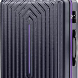 28 inch Luggage Hardside and Lightweight Suitcase with Spinner Wheels for Travel Business, Purple With Dark Blue